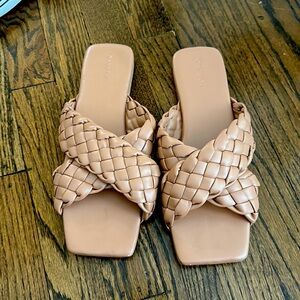 Open Edit Slide Flat Tan Sandals Size 10